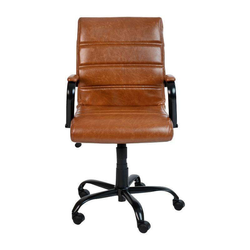 Milano Brown Faux Leather Mid-Back Office Chair with Black Frame