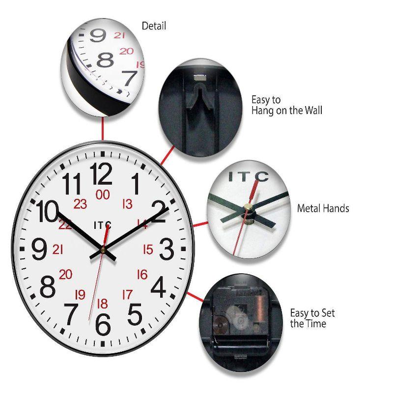 12" Prosaic 24 Hour Wall Clock Black - Infinity Instruments: Modern Analog Indoor Timepiece, Plastic Round Shape