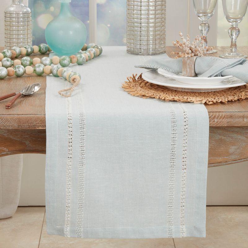 Gray Hemstitch Cotton Linen Table Runner, 13"x72"