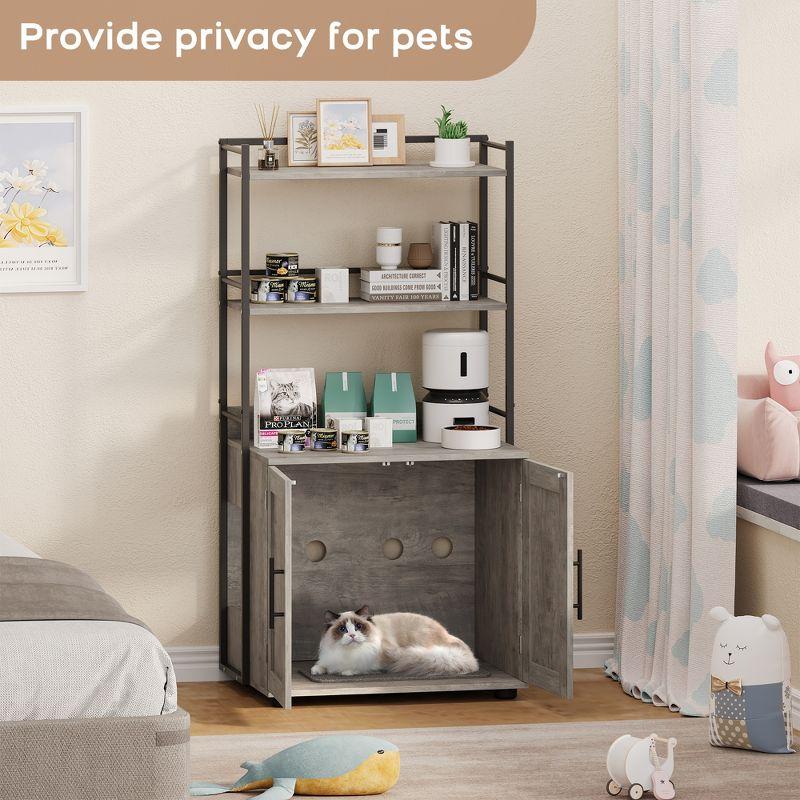 Garvee Cat Litter Box Enclosure with Shelf Storage, 2-in-1 Hidden Cat Washroom Furniture, Hidden Cat Box Enclosure with 3 Shelves and Door, Grey