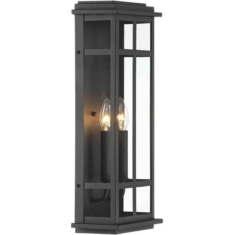 Possini Euro Design Metrix 20" High Farmhouse Rustic Rectangular Outdoor Wall Light Fixture Mount Porch House Exterior 2-Light Black Clear Glass Shade