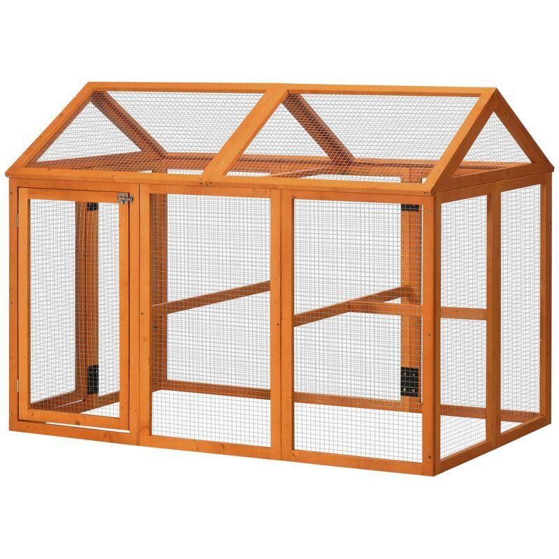 Chicken Run, Wooden Large Chicken Coop, Combinable Design With Perches & Doors For Outdoor, Backyard, Farm, 4.6' X 2.8', Nature Wood