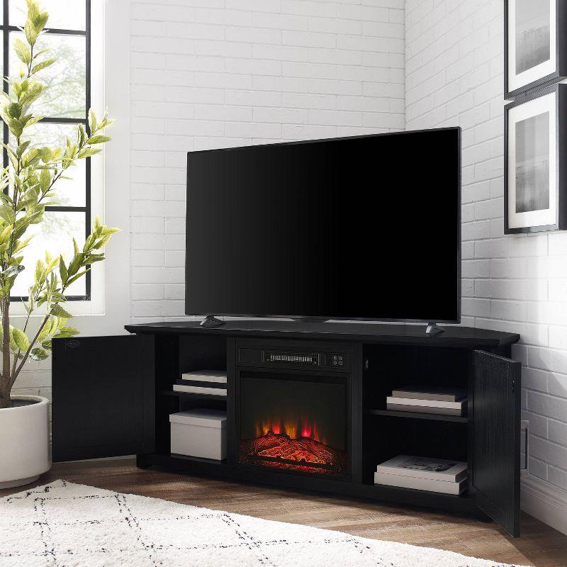 Crosley Camden Corner TV Stand for TVs up to 60" with Fireplace Black: Mid-Century Modern Entertainment Center, Cable Management