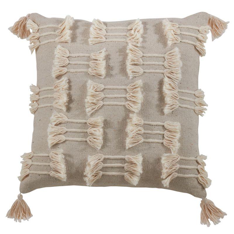 Saro Lifestyle Tri-Line Frayed Throw Pillow With  Polyester Filling, Natural, 22" x 22"
