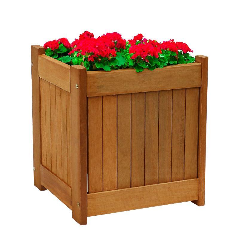 Sunnydaze Outside Meranti Wood Outdoor Planter Box with Teak Oil Finish for Garden, Porch and Patio - 16" Square