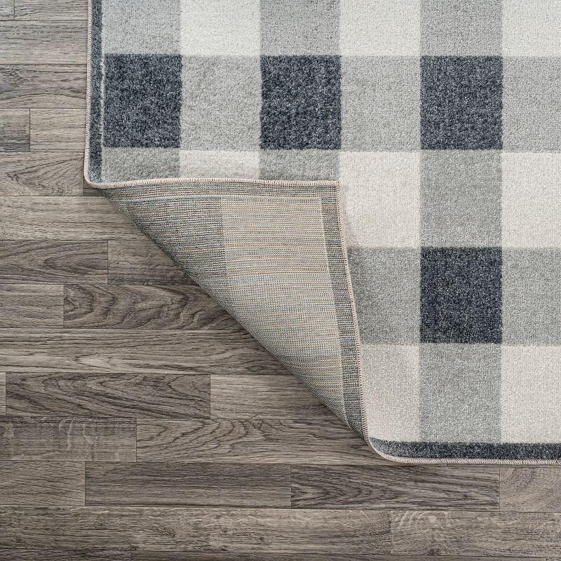 Gray Gradient Plaid Washable Synthetic Area Rug, 3 x 5