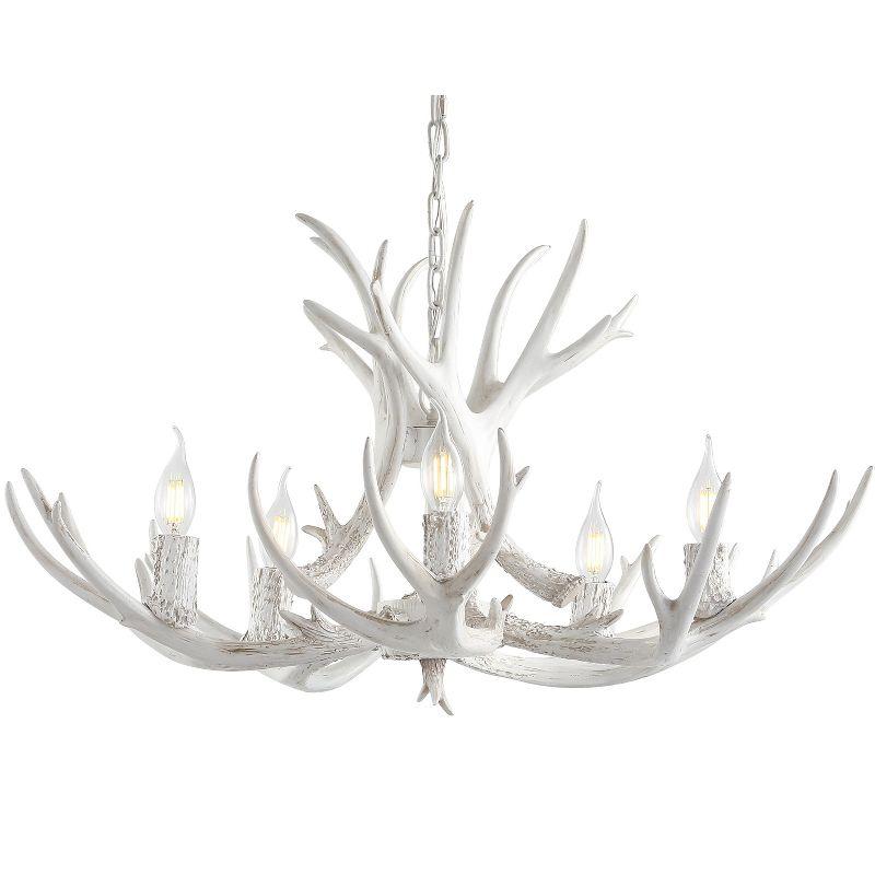 JONATHAN Y Eldora 30" Adjustable Resin Antler 5-Light LED Chandelier, White