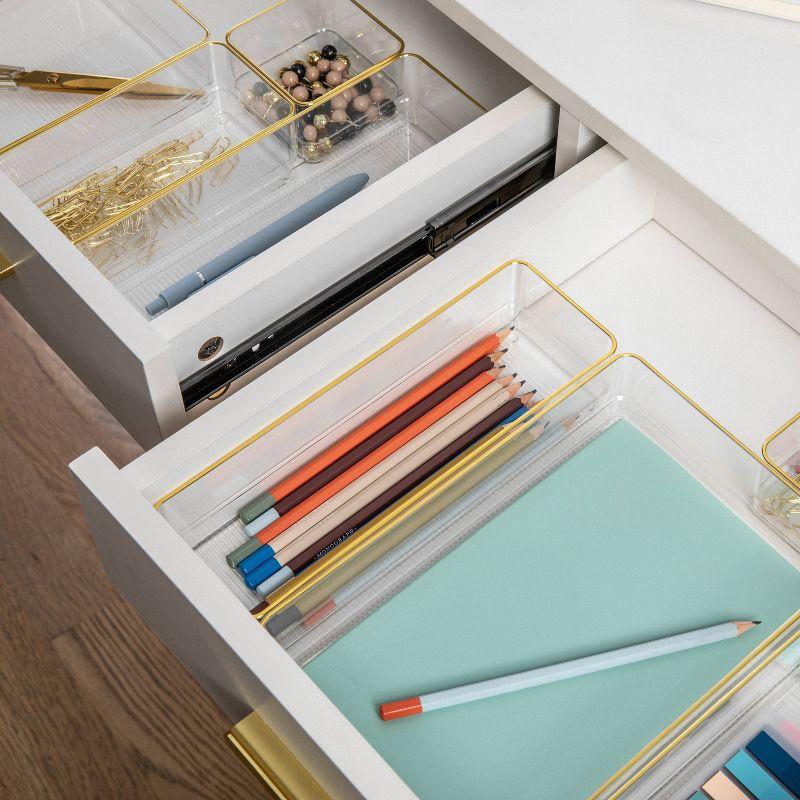 Martha Stewart Clear Plastic Stackable Desk Drawer Organizers with Gold Trim, Set of 8