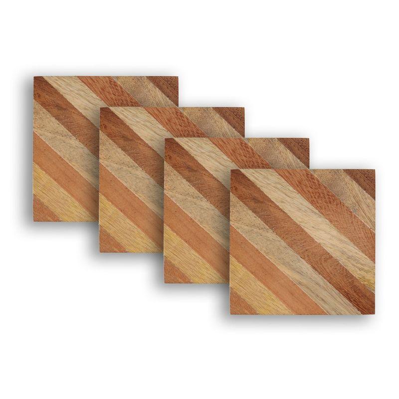 Striped Multitone Wood 4" Square Coaster Set of 4