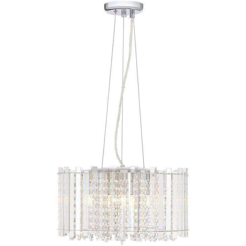 Possini Euro Design Mirabell Chrome Drum Pendant Chandelier 16" Wide Modern LED Clear Glass Crystal Prism 5-Light Fixture for Dining Room Kitchen Home