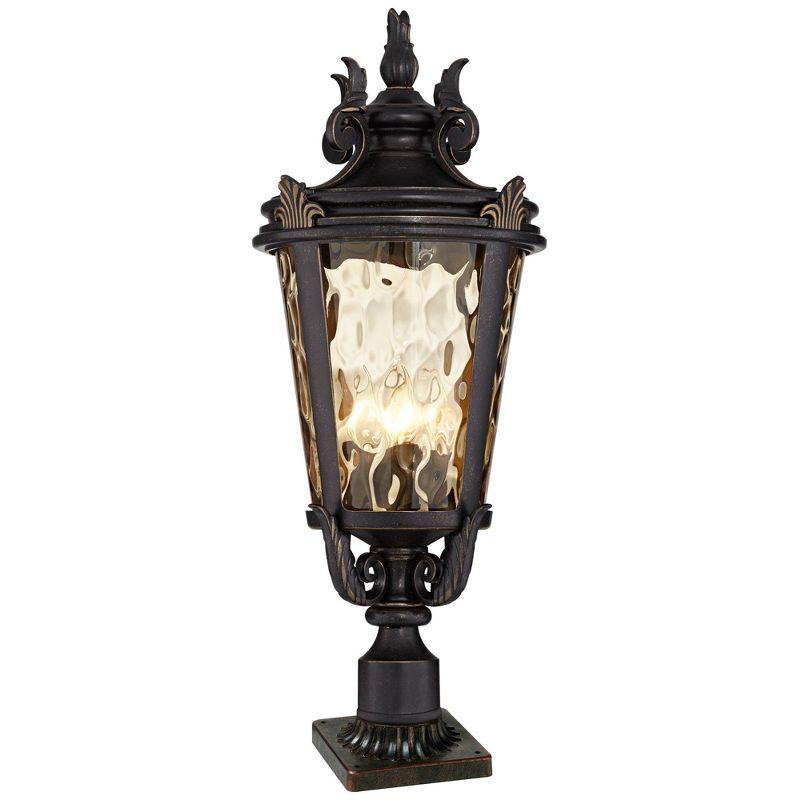 John Timberland Casa Marseille Vintage Outdoor Post Light Veranda Bronze with Pier Adaptor 28" Champagne Glass for Exterior Barn Deck House Porch Yard