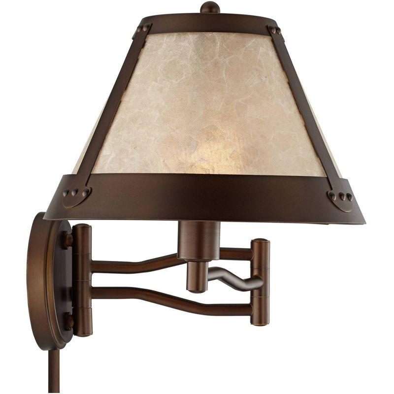 Franklin Iron Works Samuel Rustic Farmhouse Swing Arm Wall Lamp Bronze Plug-in Light Fixture Natural Mica Shade for Bedroom Bedside Living Room House