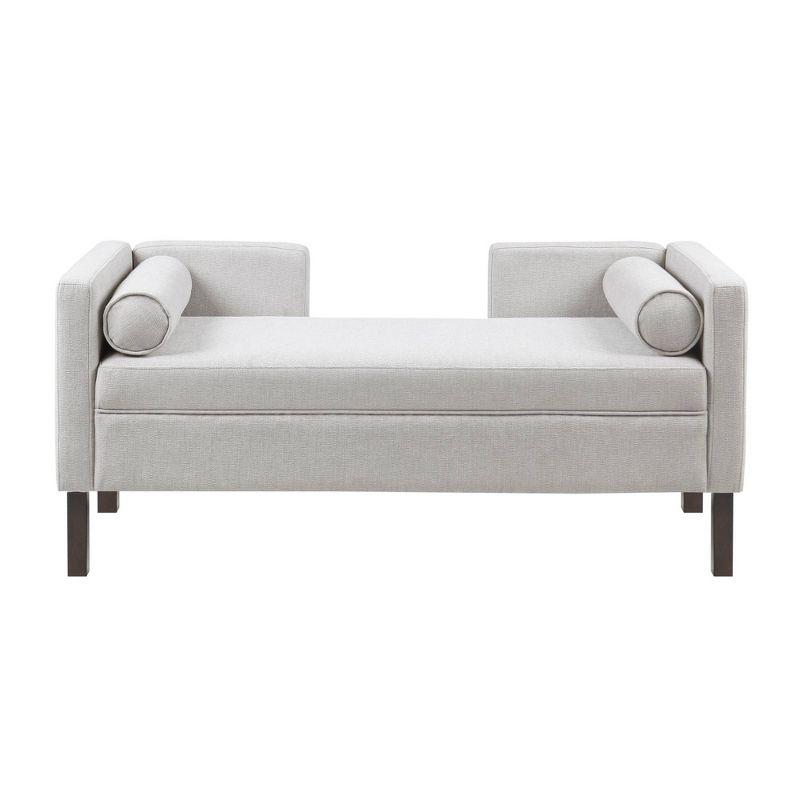 Gray Upholstered Lawson Bench with Bolster Pillows