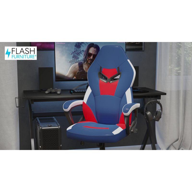 Flash Furniture Ergonomic PC Office Computer Chair - Adjustable Red & Blue Designer Gaming Chair - 360° Swivel - Red Dual Wheel Casters