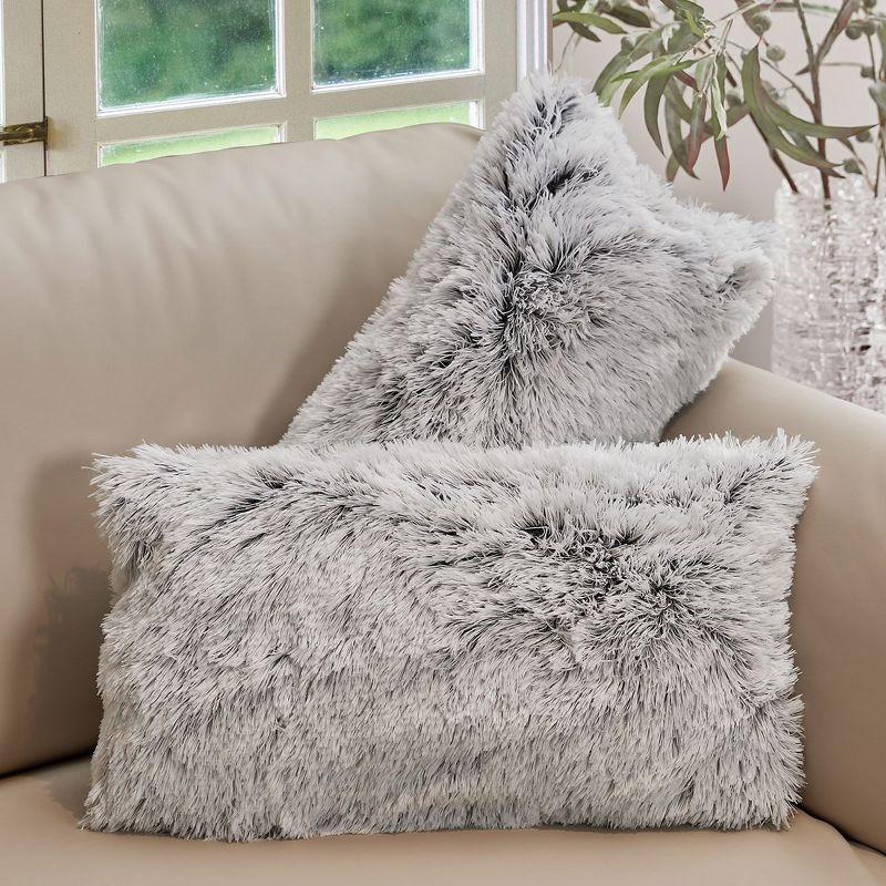 Gray Faux Fur Lumbar Pillow Set for Rustic Decor