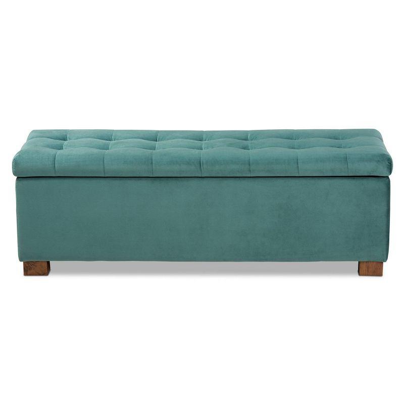 Teal Velvet Tufted Storage Ottoman Bench with Walnut Legs