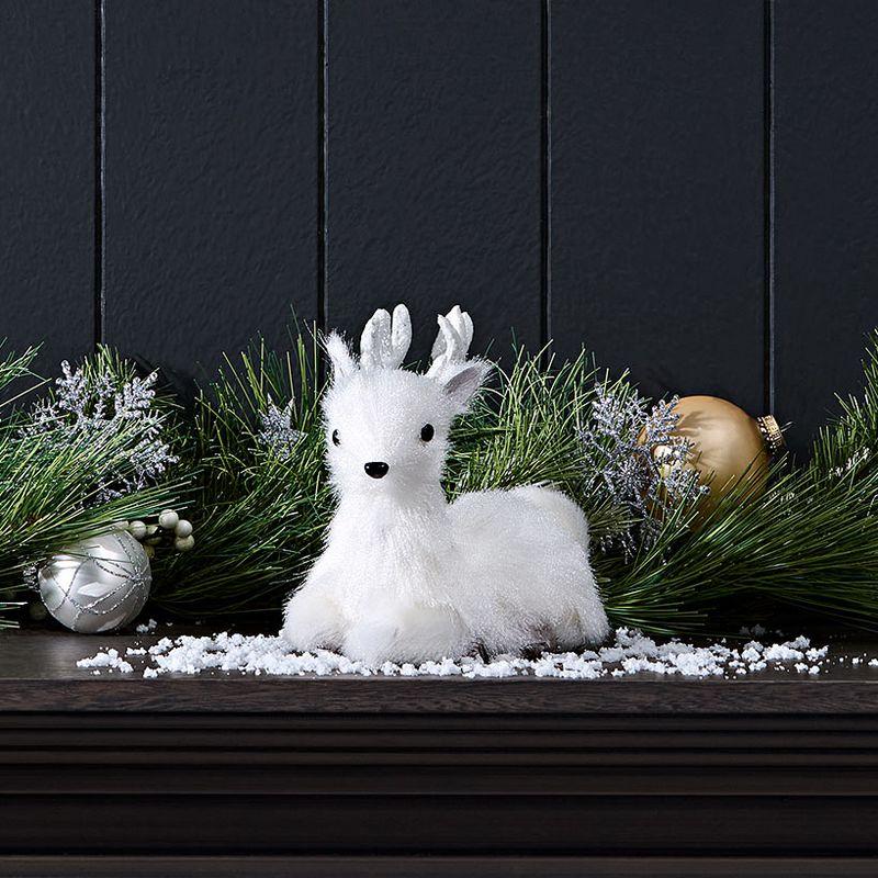 Winter White Plastic Sitting Deer Figurine with Sparkling Antlers