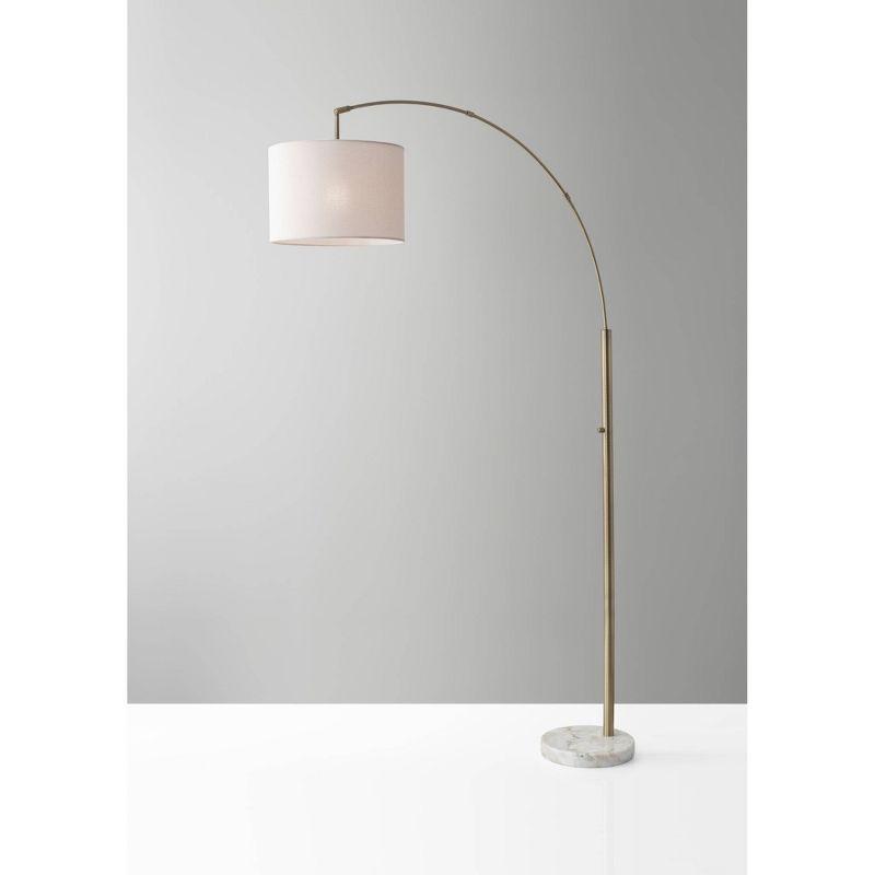 73.5" Bowery Arc Lamp Antique Brass - Adesso: White Marble Base, Off-White Shade, ETL Listed