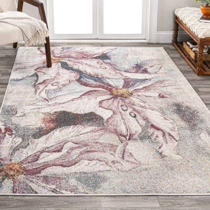 Pastello 4' x 6' Gray Abstract Muted Floral Synthetic Area Rug