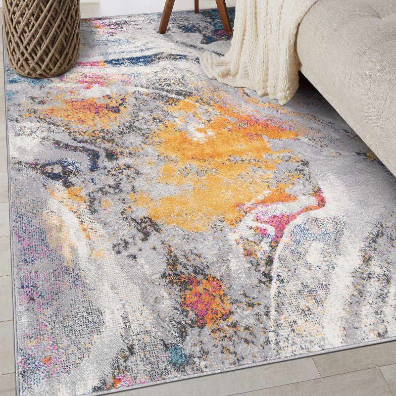 World Rug Gallery Distressed Contemporary Abstract Watercolor Stain Resistant Soft Area Rug