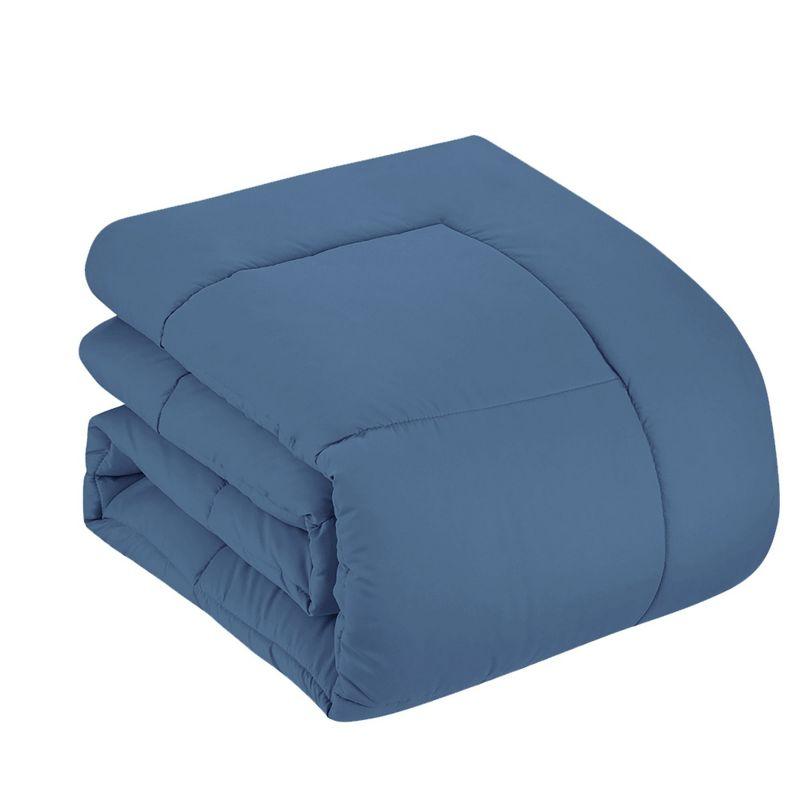 Bed-in-A-Bag Solid Color Comforter & Sheet Set Soft All Season Bedding, Twin, Denim