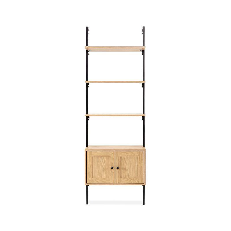 happimess Tulare 72.05" MidCentury Industrial 4-Shelf Wood Wall-Mounted Open Ladder Bookcase with Cabinet and Metal Frame