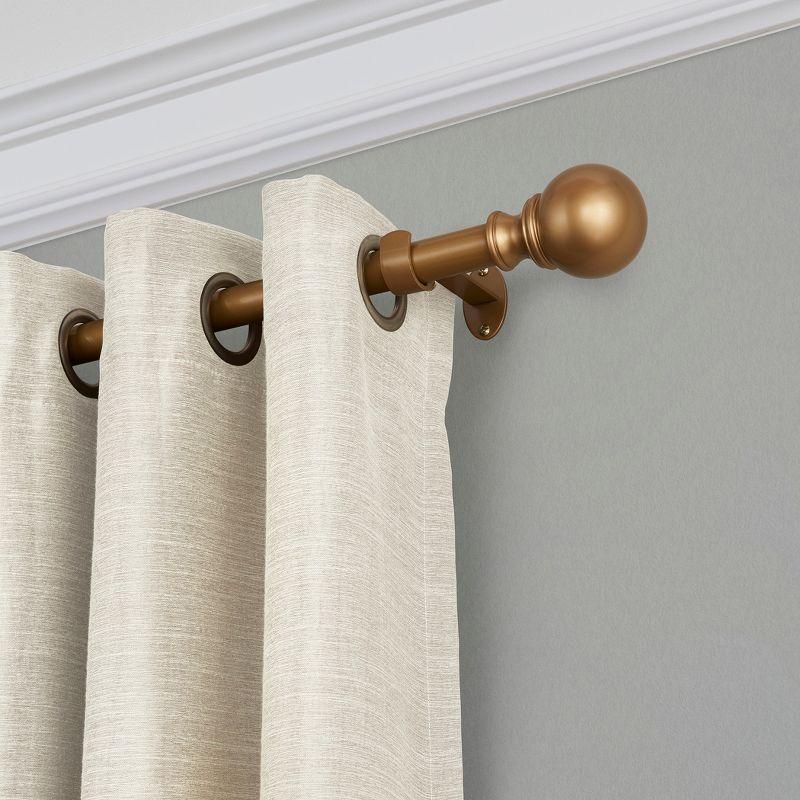 Cordelia 1" Window Drapery Single Curtain Rod with Globe Ball Finial - 86"-120" - Soft Gold - Elrene Home Fashions