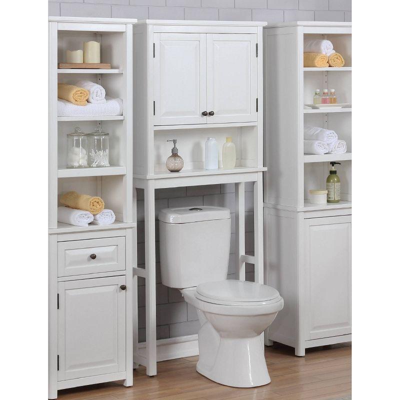 White Wood Adjustable Over-the-Toilet Storage Cabinet with Doors