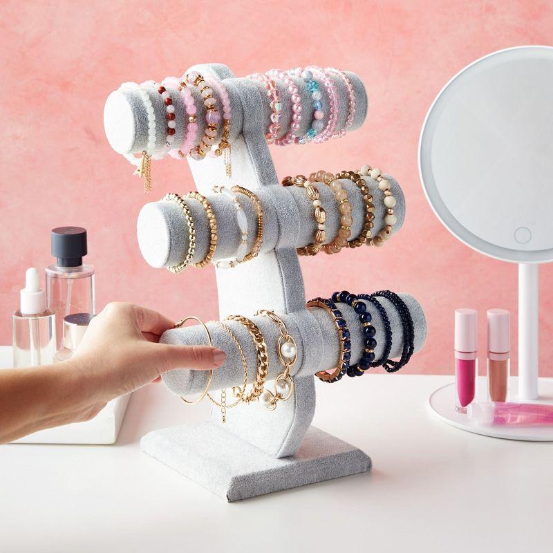 Juvale Velvet 3-Tier Jewelry Holder for Necklaces and Bracelets - Organizer Tower and Display for Selling (Gray)