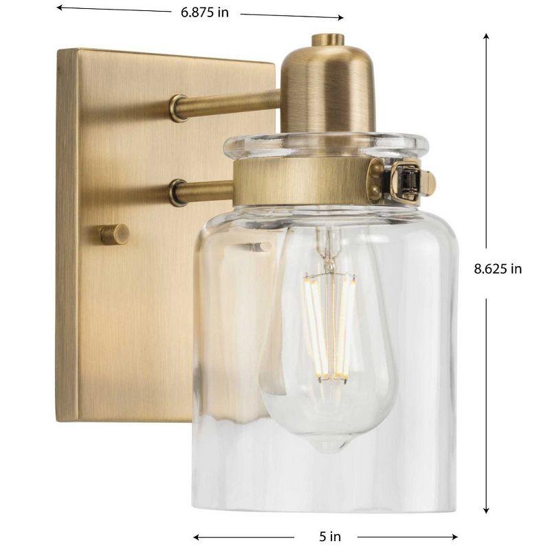 Vintage Brass and Clear Glass 1-Light Bath Vanity Light