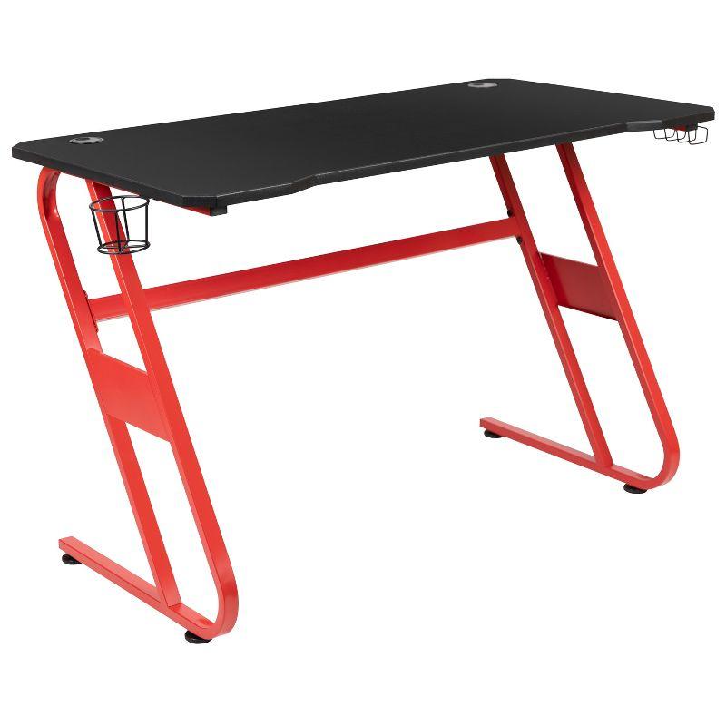 Gray and Red Gaming Desk with Ergonomic Chair Set