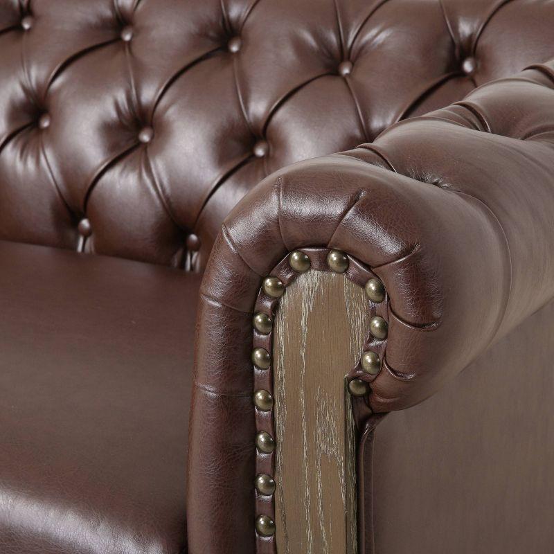 Castalia Chesterfield Tufted 3 Seater Sofa with Nailhead Trim Dark Brown/Natural - Christopher Knight Home