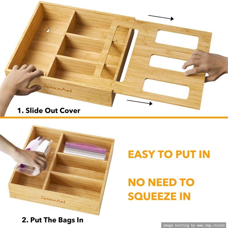 Bamboo 4-Slot Food Storage Bag Organizer for Kitchen Drawer