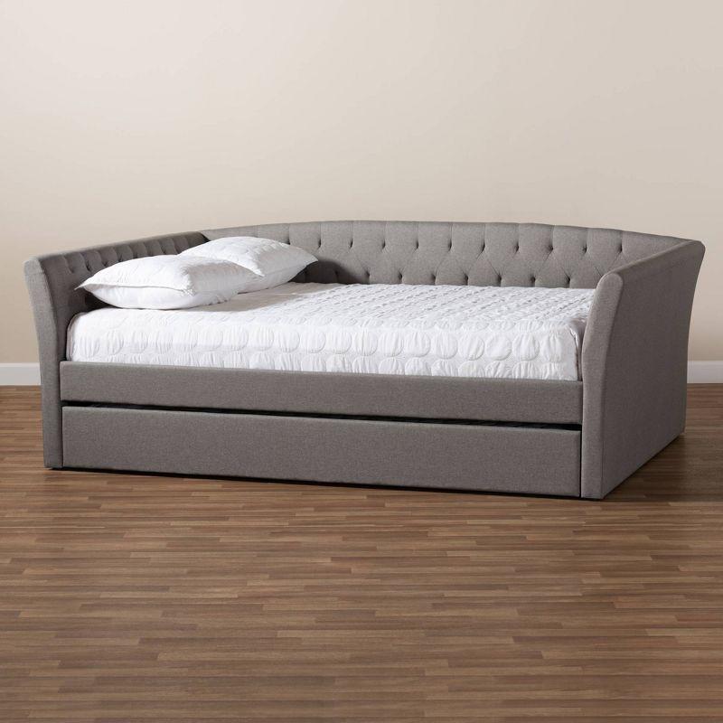 Full Gray Upholstered Wood Frame Daybed with Trundle