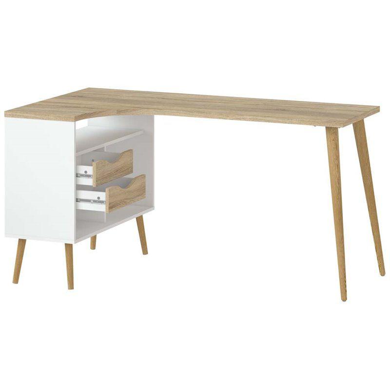 Tvilum Diana 2 Drawer 3 Shelf Desk in White and Oak Structure