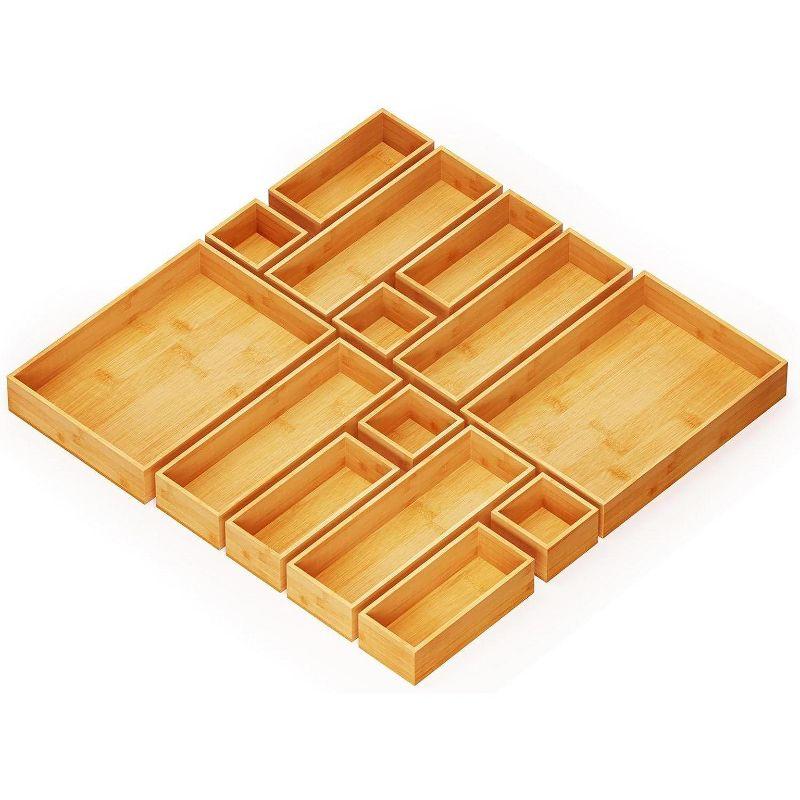 SpaceAid 14-Piece Bamboo Drawer Organizer Set, Multi-Use Wood Tray Dividers For Kitchen, Bathroom, Office Desk, And Makeup Storage (Natural)