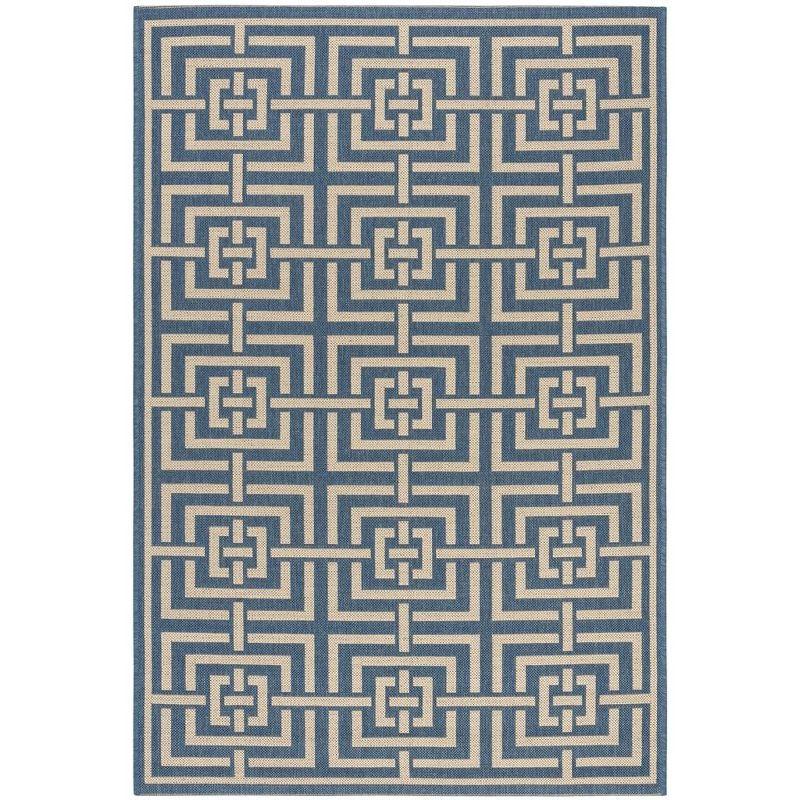 Coastal Charm Cream & Blue Geometric Synthetic Area Rug, 3' x 5'