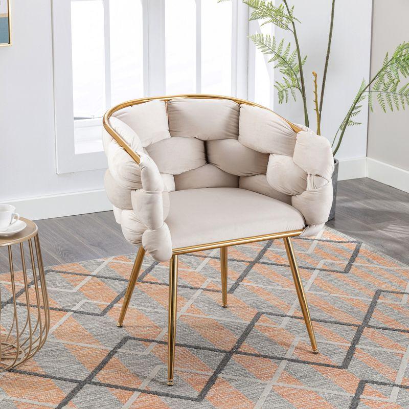 1 PC Modern Velvet Upholstered Accent Chair with Curved Tufted Backrest, Beige-ModernLuxe