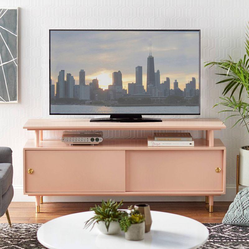 Buylateral Margo Mid Century Modern TV Stand for TVs up to 65" Blush Pink: Media Console with Storage, Painted MDF, Metal Hardware