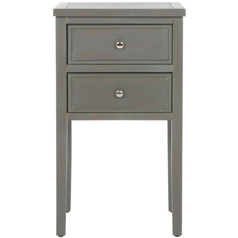 Transitional Ash Grey Elm Wood Nightstand with Metal Pulls