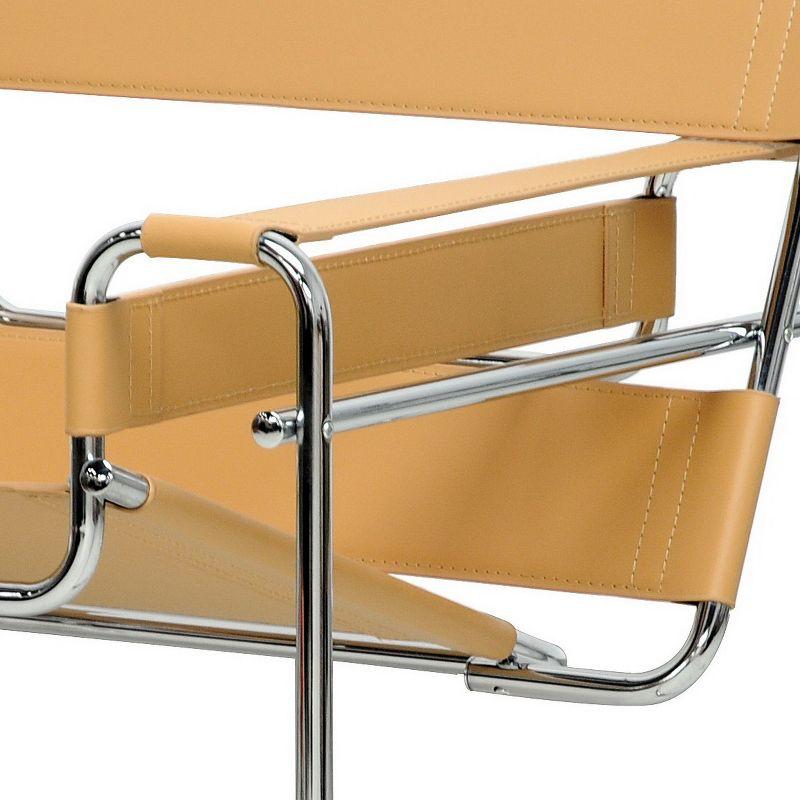 Baxton Studio Jericho Leather Mid Century Modern Accent Chair Tan: Chrome Finish, No-Mar Feet, Fully Assembled