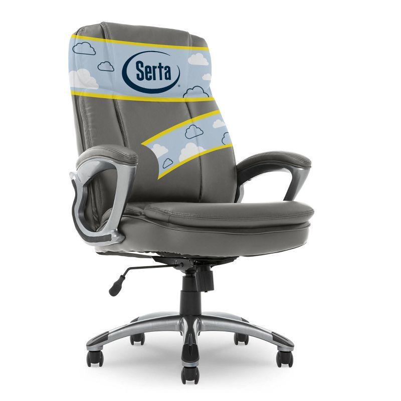 Big and Tall Executive Office Chair Opportunity Gray - Serta: Heavy-Duty, Ergonomic with Lumbar Support, Fixed Arms