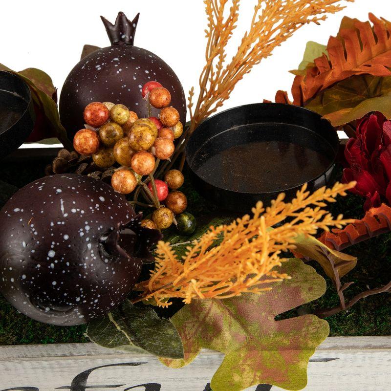 Rustic Autumn Harvest Wooden Candle Holder Centerpiece