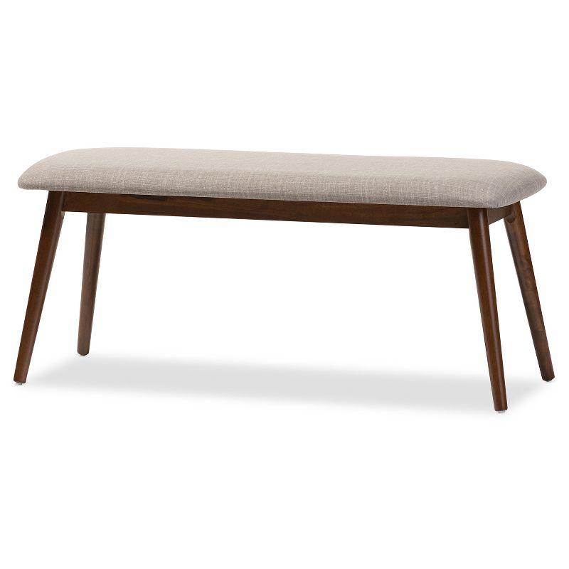 Flora Mid-Century Light Gray Upholstered Oak Dining Bench