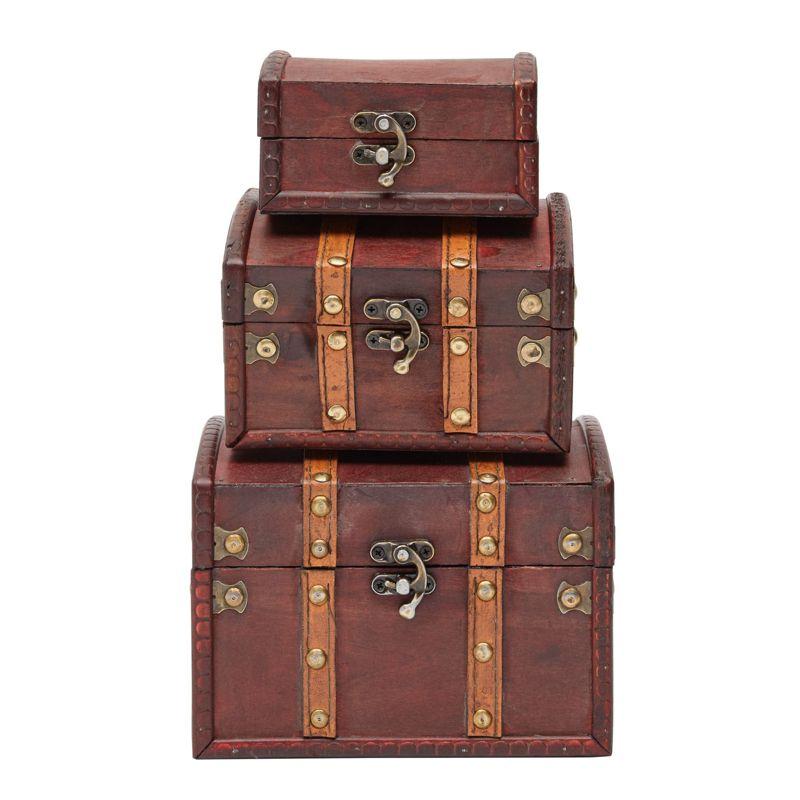 Juvale Set of 3 Small Wooden Treasure Chest Boxes, Decorative Vintage Style Storage Boxes for Jewelry Keepsakes (3 Sizes)