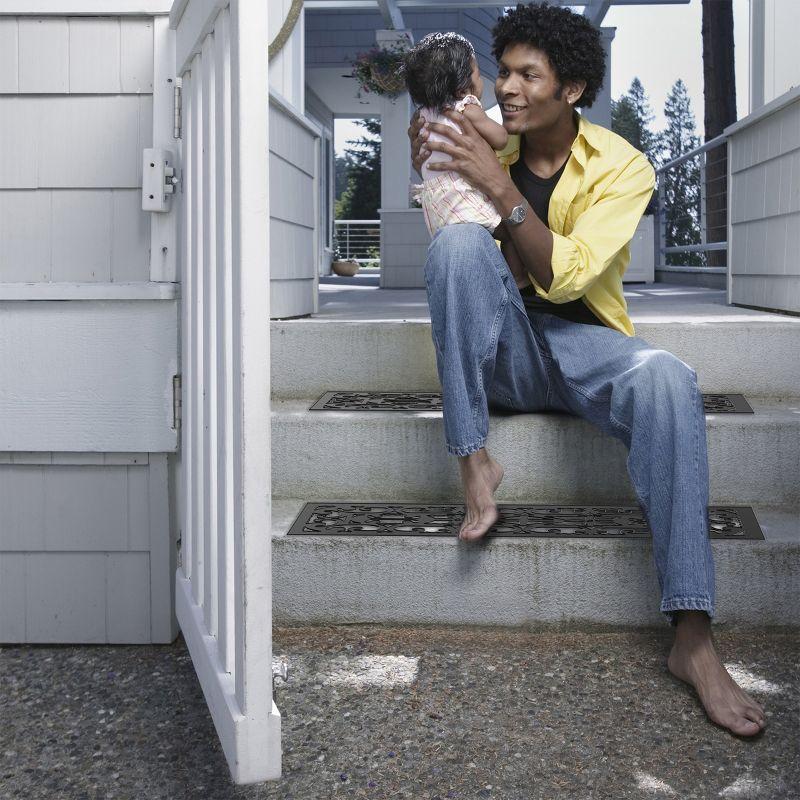 Set of 2 Non-Slip Stair Treads for Wooden Steps - Heavy Duty Decorative Runner with Traction Control Grip - Outdoor Rubber Mats by Pure Garden (Black)