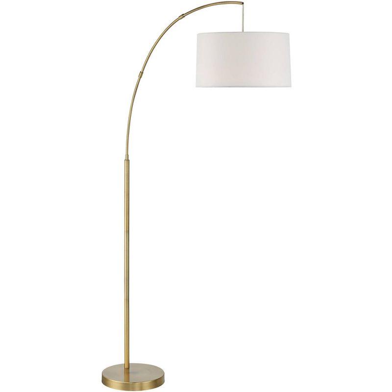 360 Lighting Cora Modern Arc Floor Lamp Standing 72" Tall Brass Metal White Linen Drum Shade Decor for Living Room Reading Bedroom Office House Home