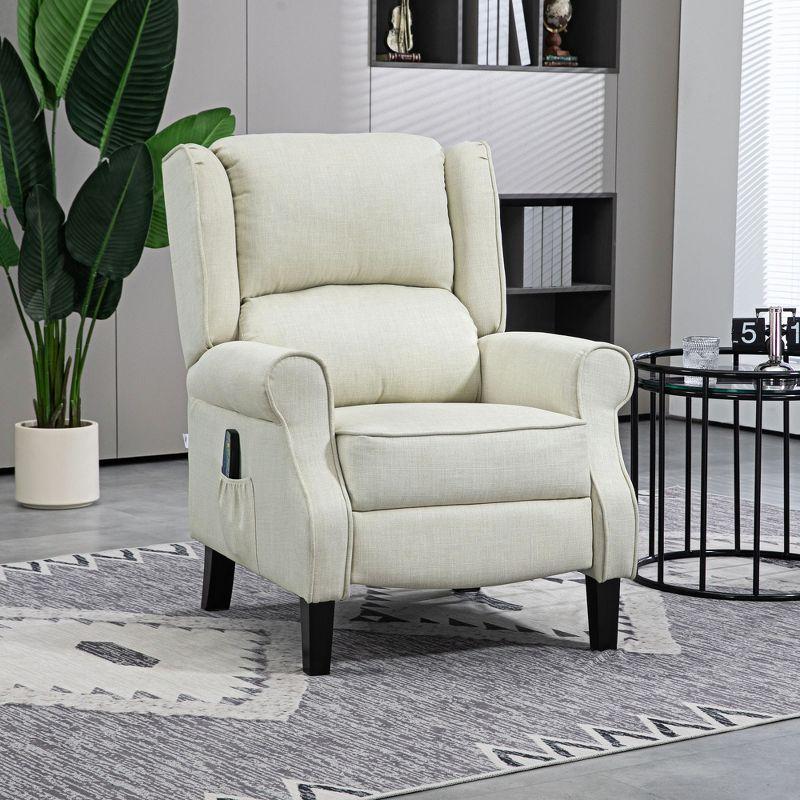 White Upholstered Wingback Heated Massage Recliner Chair