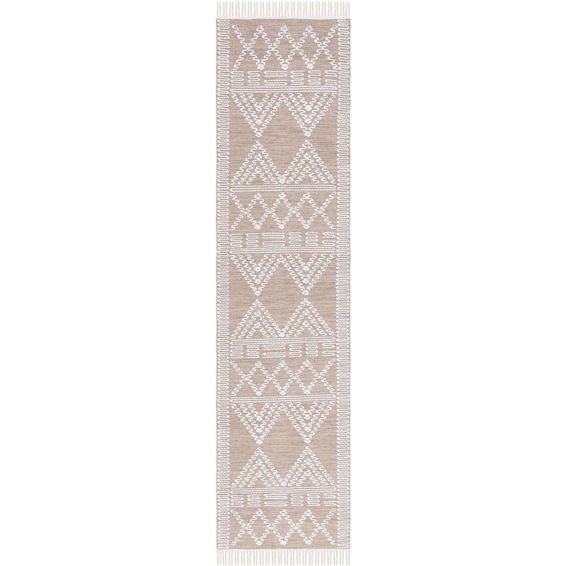 Ivory and Beige Tribal Flat Woven Wool Runner Rug