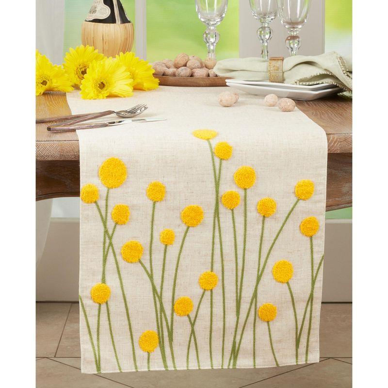 Saro Lifestyle Embroidered Flowers Dining Table Runner, Beige, 16" x 70"